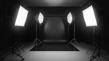 Sleek Black Studio Background with White Lighting, Perfect Setting for Professional Stock Photography photo