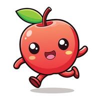 an apple running with a green leaf on its head vector