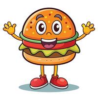 a hamburger character with arms up and legs spread vector