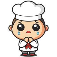 a cartoon chef crying with his hands vector