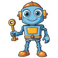 cartoon robot holding a key vector