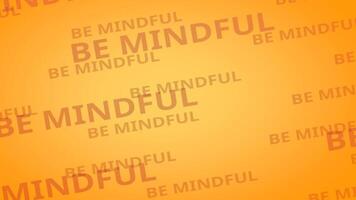 Background animation featuring 2D text, followed by the 3D sentence Be Mindful popping up on an orange backdrop, emphasizing a health tip video