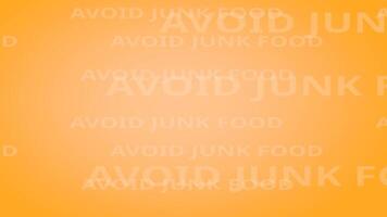 Background animation featuring 2D text, followed by the 3D sentence Avoid Junk Food popping up on an orange backdrop, emphasizing a health tip video