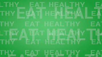 The background features a green design, with the 3D text Eat Healthy appearing prominently in the middle of the clip's duration video
