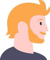 Profile view portrait showcasing a smiling ginger man with a beard, dressed in a dark blue t shirt, looking confidently to the right with a cheerful expression vector