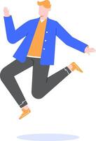 Happy businessman jumping very high with arms up to celebrate success, expressing joy and excitement for reaching business goals and target vector