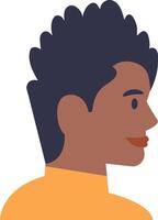 Profile view portrait of a young smiling black man with curly hair and casual clothes, simple flat illustration isolated on white background vector
