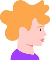 Profile view of a young man with vibrant orange hair wearing a purple shirt, looking to the right in a simple, flat design style. illustration featuring modern, abstract elements vector