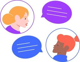 Two female colleagues are communicating using a messaging app, sending and receiving text messages, symbolizing online communication and teamwork in a business setting vector