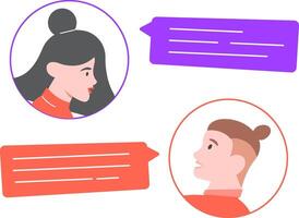 Two colleagues exchanging messages through a corporate chat app, fostering enhanced internal communication and promoting teamwork within the business environment vector