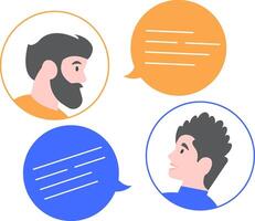 Two male colleagues engaging in a conversation through chat bubbles, discussing work related topics or personal matters via online communication platforms vector