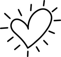 Black and white illustration featuring a heart shape radiating lines, capturing themes of love, affection, care, and positive energy in a simple, elegant design vector