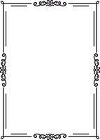 Rectangular frame with elegant lines and flourishes at each corner creating a sophisticated border around an empty white space, ideal for invitations, announcements, or certificates vector