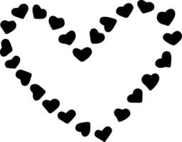 Many small black hearts are forming a large heart shape on a clean white background, creating a simple yet striking visual representation of love and affection vector