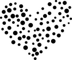 Black dots in varying sizes forming a heart shape against a pristine white background, representing love, affection, and deep emotional connections in a modern, minimalistic design vector