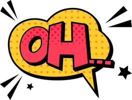 Colorful comic book style expression oh appearing inside speech bubble with halftone dots, stars and speed lines, expressing surprise or disappointment vector