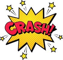 Comic book explosion with the word crash exploding from a yellow star shape with red letters and yellow stars surrounding it on a white background vector