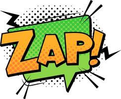 Featuring a vibrant green and orange zap expression in comic style, enhanced with halftone dots and dynamic lightning bolts, conveying sudden action and surprise vector