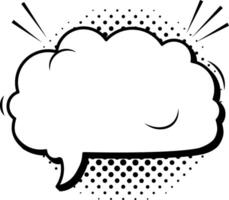 Empty comic speech bubble popping out, surrounded by halftone dots and dynamic speed lines, set against a clean white background, creates a vibrant design element for visual communication vector