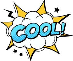Cool comic book shout with stars and lightning bolt exploding from cloud with halftone dots in the word cool expressing excitement and approval vector
