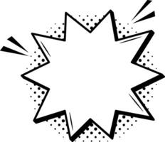 Jagged star shaped black and white empty speech bubble is exploding with halftone effect, ideal for adding text in comics or graphic novels vector