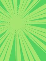 Green sunburst background features halftone dots and radial lines emanating from a central point, creating a dynamic and vibrant effect suitable for various design projects vector