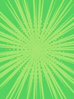 Vibrant green comic book cartoon background featuring radiating speed lines and halftone dots, creating an energetic burst of motion and dynamic action throughout the design vector