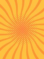 Vibrant orange and yellow pop art background featuring a radial dotted halftone pattern and swirling lines, creating a dynamic and energetic visual effect vector
