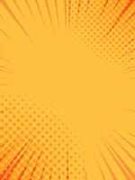Orange radial zoom lines and halftone dots converging towards center, creating a vibrant and dynamic background suitable for comic books and graphic designs emphasizing speed and action vector