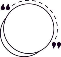 Quotation marks are framing an empty circle with a dotted line, creating a space for text or quotes, emphasizing communication and testimonials vector