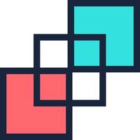Interlocking squares in shades of turquoise and coral pink create an abstract geometric composition, ideal for modern and minimalist design projects seeking a touch of vibrant color vector