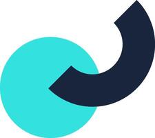 Minimalist design featuring a cyan circle partially overlapped by a dark arrow pointing left, conveying a sense of modernity and dynamic movement in a logo template vector