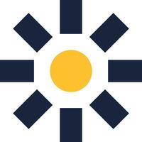 Minimalist illustration of a yellow sun shining with dark blue rays on a white background, representing concepts like energy, light, and nature vector
