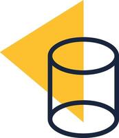 Minimalist image featuring a dark blue outlined cylinder partially overlaid by a vibrant yellow triangle, creating a modern and abstract composition vector