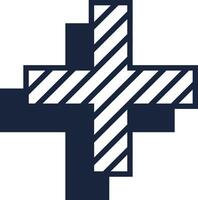 Modern abstract cross design with diagonal stripes and offset layers creating a visually appealing geometric pattern, ideal for graphic design projects vector