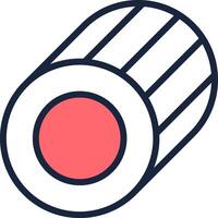 Salmon and rice sushi roll icon featuring a minimalist design with clean lines and contrasting colors, ideal for food blogs, restaurant menus, or Japanese cuisine related projects vector