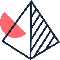 Abstract geometric composition featuring a striped pyramid intersecting a semicircle, creating a visually striking design with contrasting shapes and lines vector