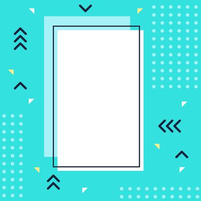 White frame featuring a turquoise background adorned with geometric shapes like arrows, triangles, and dots, creating a modern and vibrant design for various graphics
