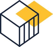 Isometric cube featuring bold black lines overlapping a vibrant yellow square, forming an abstract logo ideal for modern tech companies and innovative brands vector