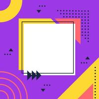 Vibrant geometric background featuring a white square frame surrounded by colorful shapes, triangles, and dynamic patterns, creating a modern, playful design vector