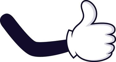 Cartoon hand giving a thumbs up sign, representing approval, agreement, and satisfaction, set against a clean white background, conveying positivity and success in communication vector