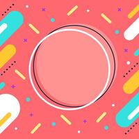 Vibrant abstract background featuring a central pink circle, surrounded by colorful geometric shapes, lines, dots, and crosses, creating a dynamic modern composition vector