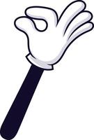 Cartoon hand wearing a white glove and with a dark sleeve making the ok sign, expressing approval, agreement, and satisfaction on a white background vector