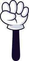 Cartoon hand featuring a white glove and dark sleeve, creating a fist gesture against a clean white background, embodying a simple and minimalistic design style vector