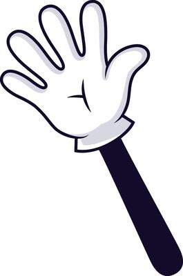 Cartoon hand waving gesture with five fingers extended, symbolizing greeting, farewell, or acknowledgment, ideal for illustrations, animations, and children's projects