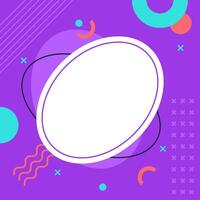 Purple abstract background featuring a prominent white oval frame, complemented by various geometric shapes, including circles, lines, and crosses, creating a vibrant and dynamic visual vector