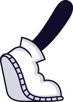 Cartoon leg wearing a large shoe stepping on an object, featuring a simple outlined design with flat colors and a playful drop shadow effect, creating a humorous visual vector
