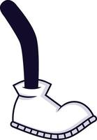 Cartoon style illustration of a long, thin, dark leg wearing a white boot stepping forward, creating a sense of quirky movement and playful energy vector