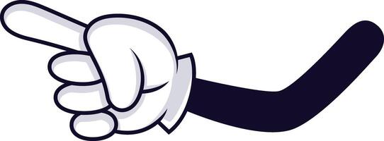 Cartoon hand wearing a white glove, pointing left with its index finger, created as an isolated illustration against a clean white background vector