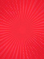 Vibrant red comic book radial lines radiate from the center, featuring halftone dots bursting outward for a dynamic and energetic backdrop perfect for graphic design and pop art vector